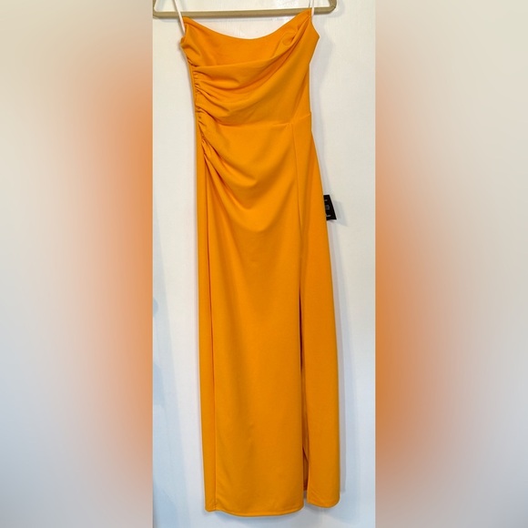 Lulu’s Malia Golden Yellow Ruched Strapless Maxi Dress NWT- Size Small - Picture 8 of 11